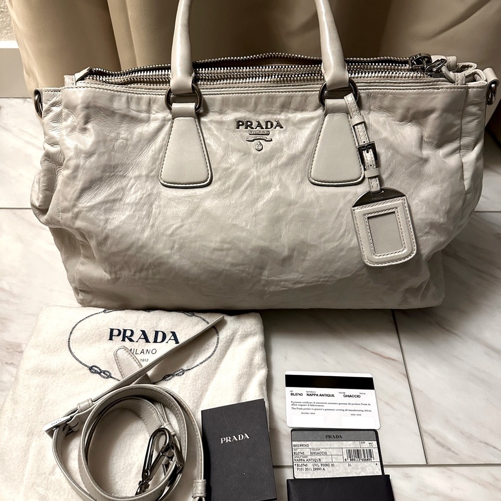 Prada Clay Grey Nappa Leather Satchel